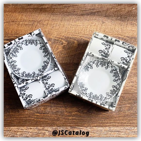 Set of 2 Damask Print Espresso Cups with Saucers NEW - Picture 3 of 6